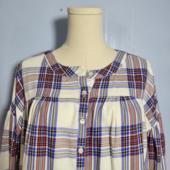 Every Moment XXL White Red Blue Button Up Longsleeve Lightweight Plaid Blouse - Picture 4 of 9